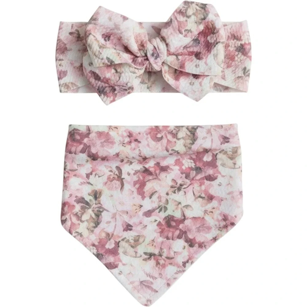 Ava Olivia Baby girls pink floral bib & bow set New Colorful